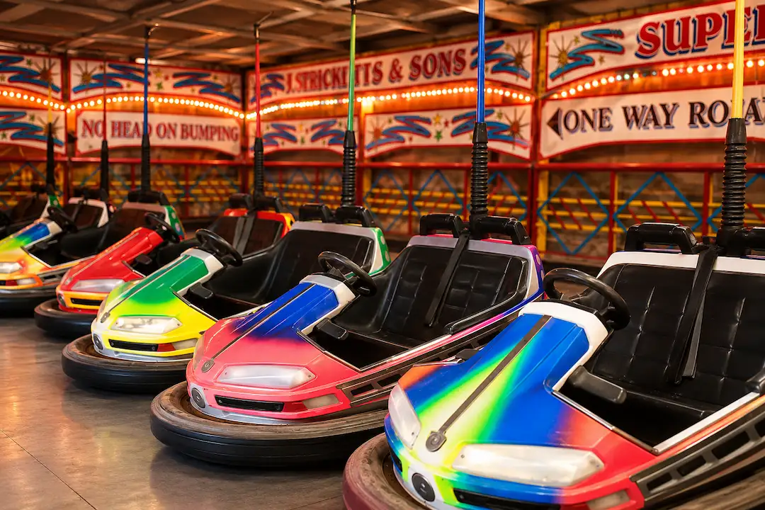 Vintage dodgems used for corporate team building activities at our Mendips venue